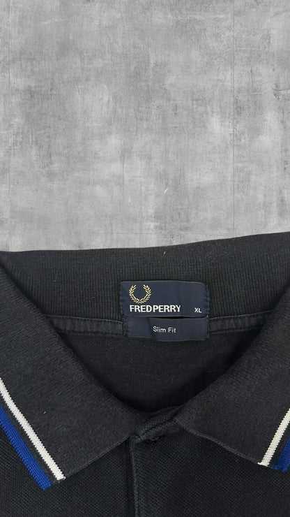 Fred Perry Polo Shirt Schwarz Blau Weiß XL Slim Fit
