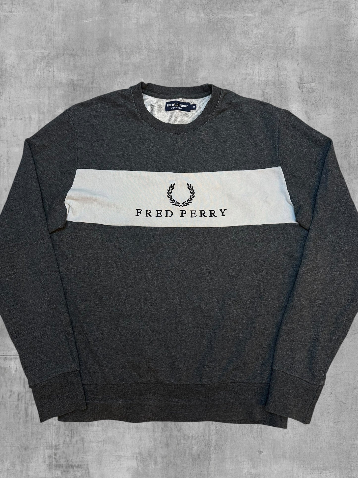 Fred Perry Sweatshirt Sweater Pullover Hoodie Grau Weiß M