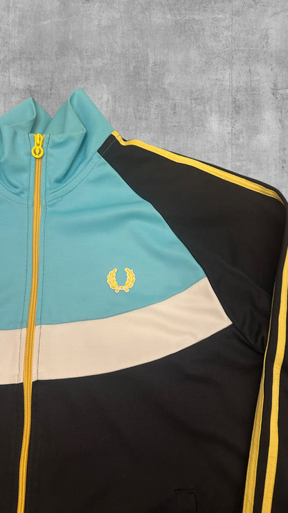Vintage Fred Perry Trainingsjacke Taped Zip Jacke Schwarz Hellblau M