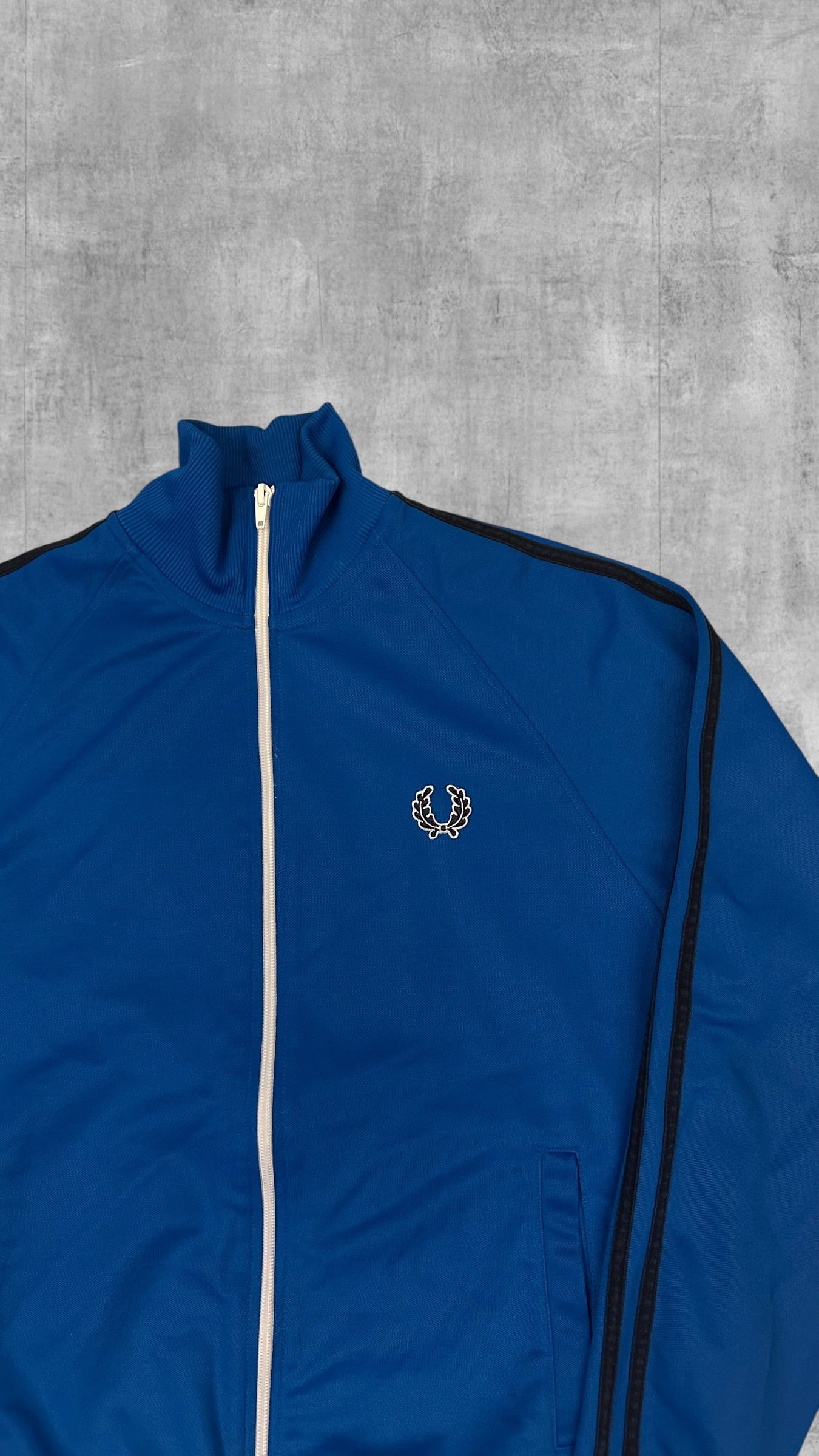 Fred Perry Vintage Trainingsjacke Taped Blau Schwarz Weiß S
