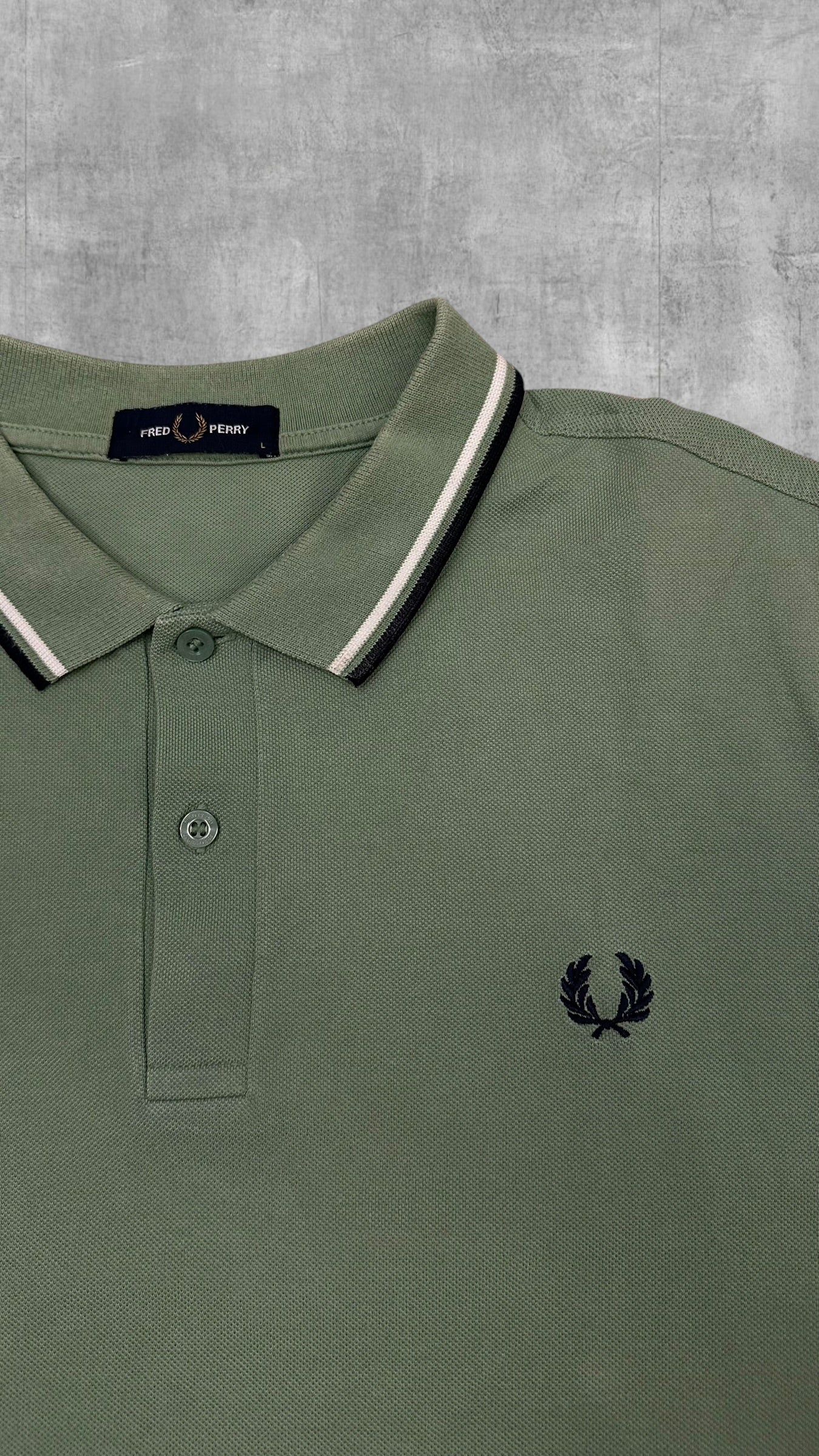 Fred Perry Polo Shirt Khaki Schwarz Weiß L