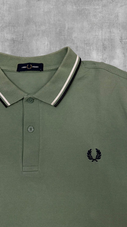 Fred Perry Polo Shirt Khaki Schwarz Weiß L