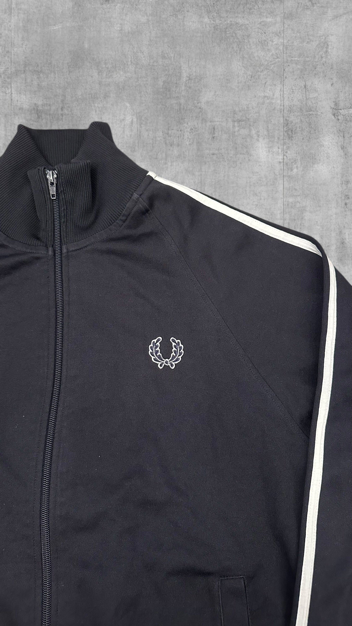 Fred Perry Vintage Trainingsjacke Taped Zip Jacke Schwarz Weiß S