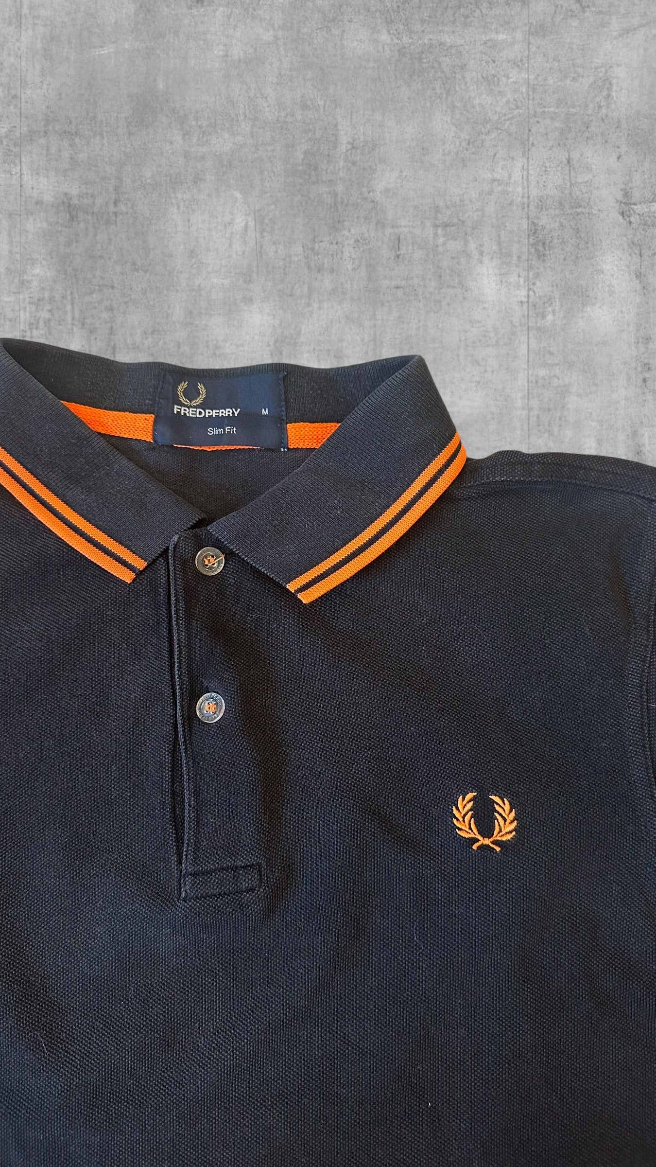 Fred Perry Polo Shirt Schwarz Orange M Slim Fit