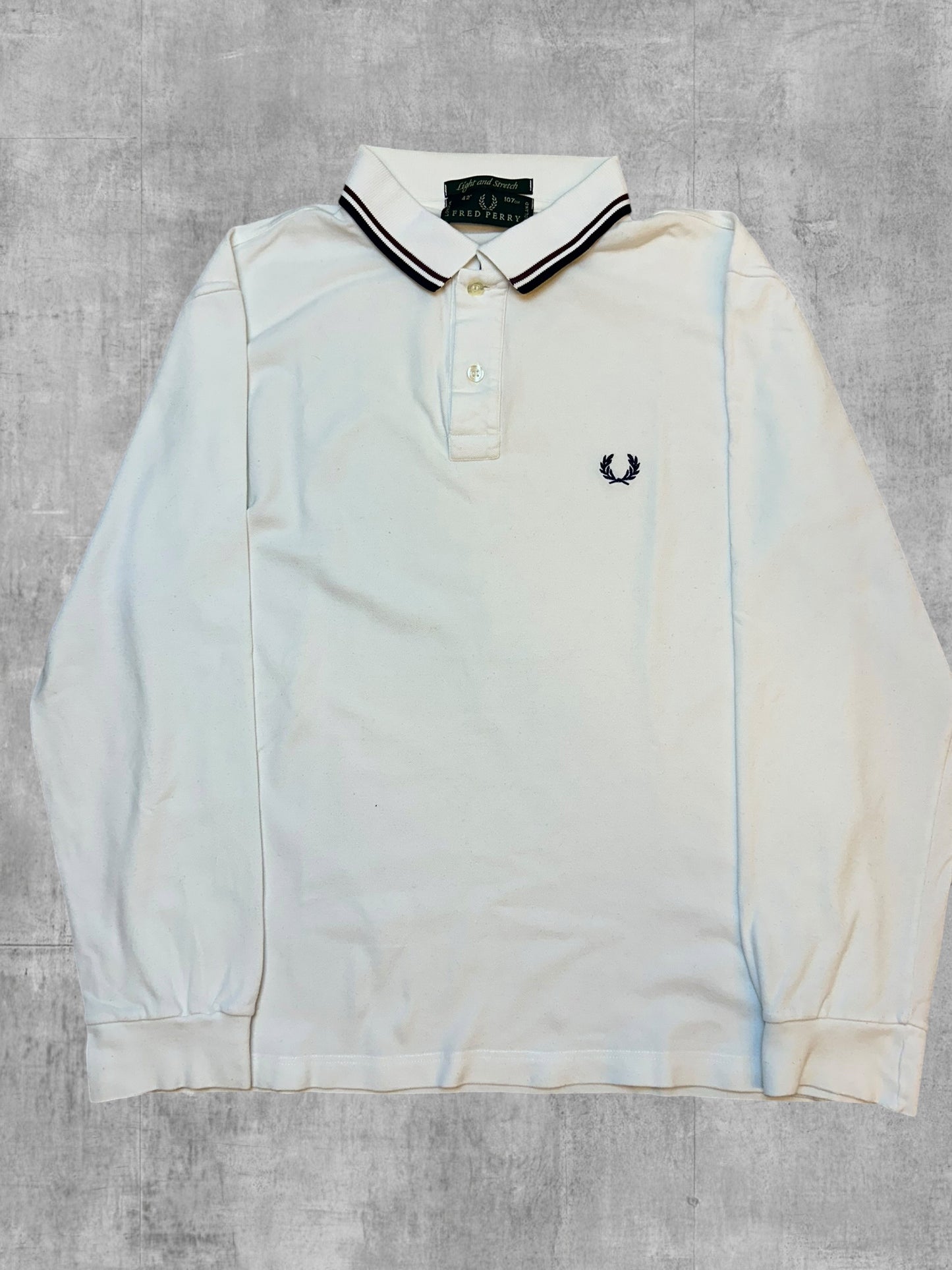 Fred Perry Langarm Polo Shirt Weiß Schwarz M
