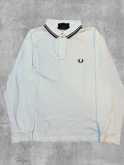 Fred Perry Langarm Polo Shirt Weiß Schwarz M