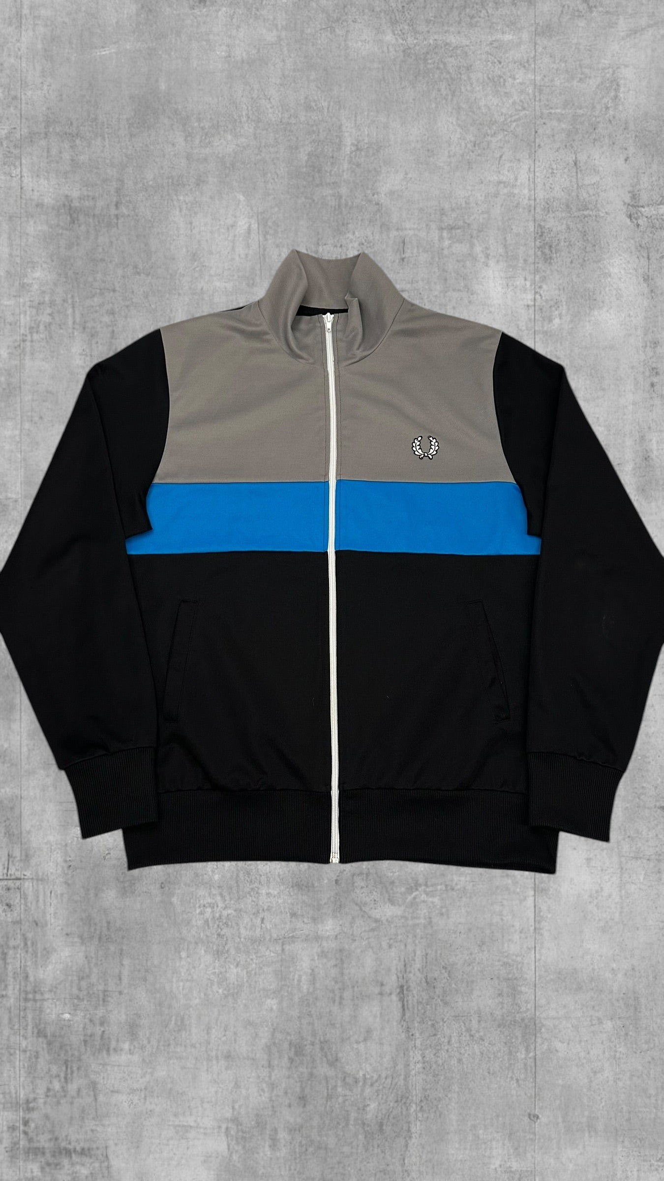 Fred Perry Vintage Trainingsjacke Schwarz Grau Blau XL