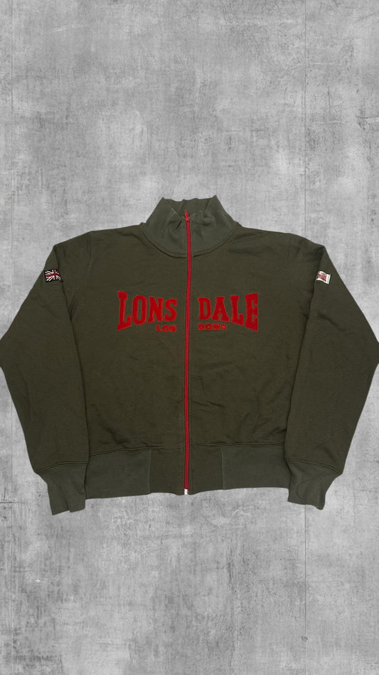 Vintage Lonsdale London Trainingsjacke Khaki Grau Rot Frauengröße XL Herren S