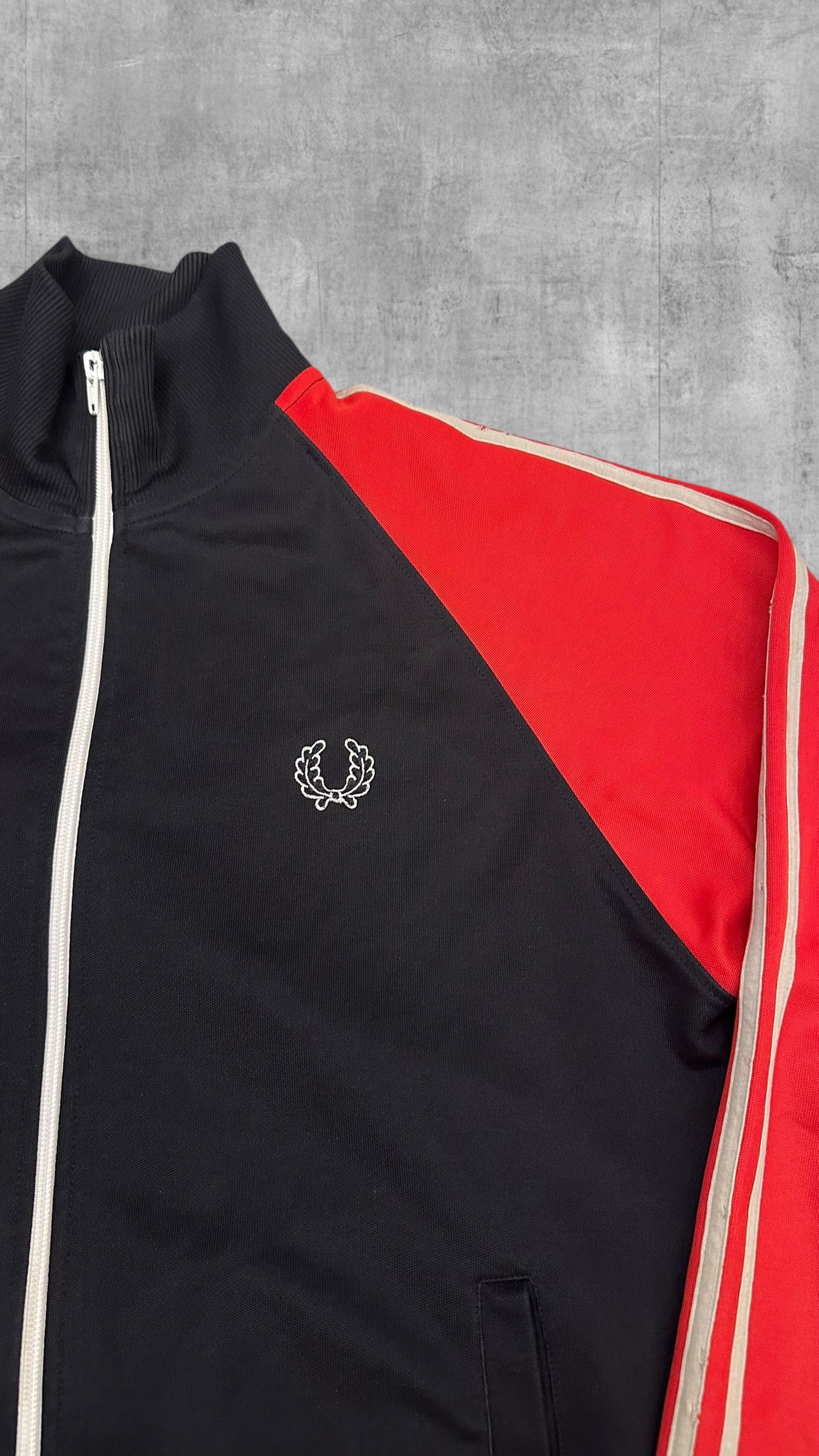 Fred Perry Vintage Trainingsjacke Taped Zip Jacke Navy Blau Rot M