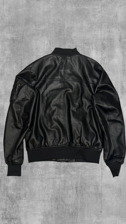 Alpha Industries Leder Bomberjacke Schwarz L