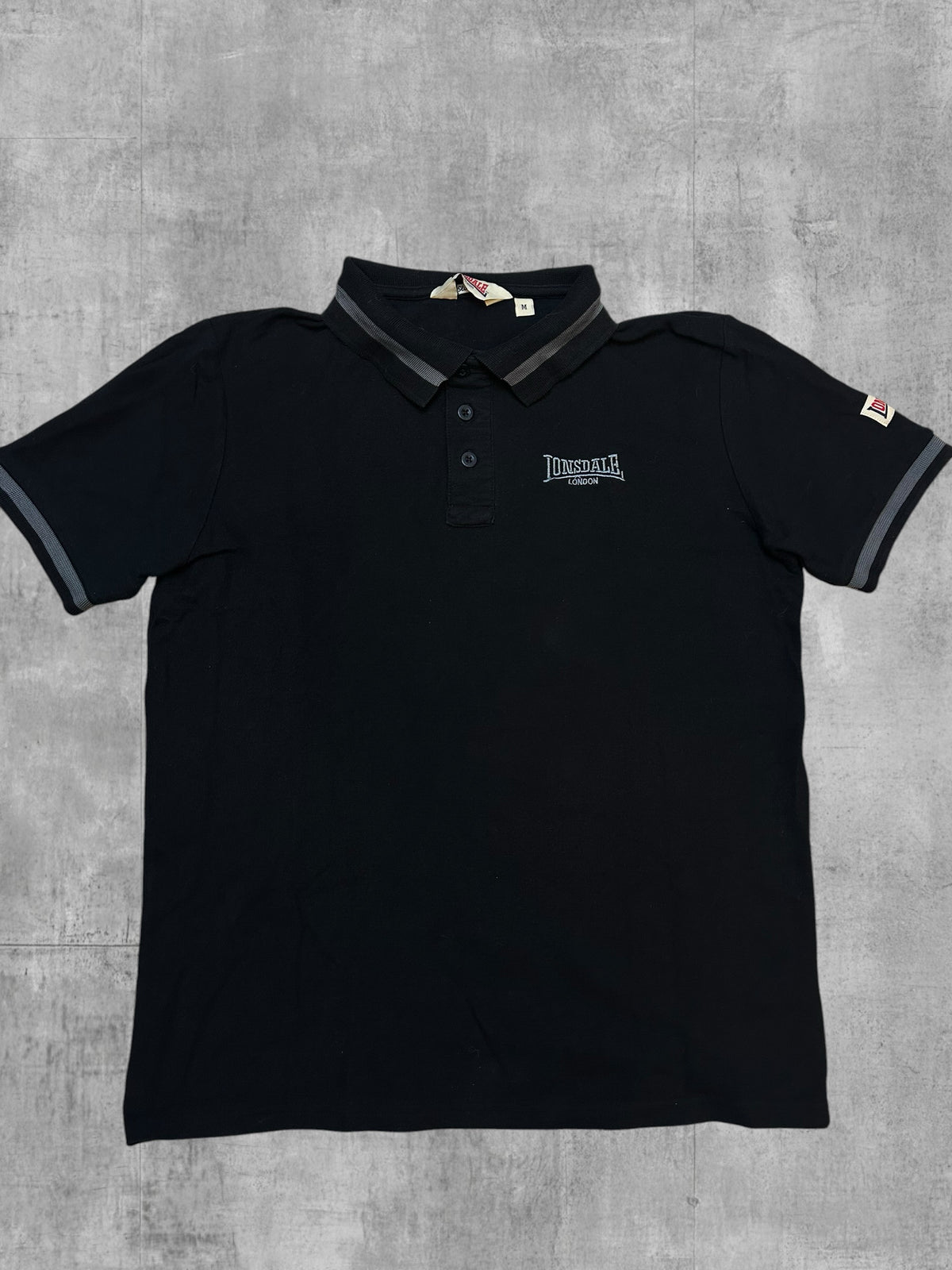 Lonsdale London Polo Shirt Black Grey M Slim Fit