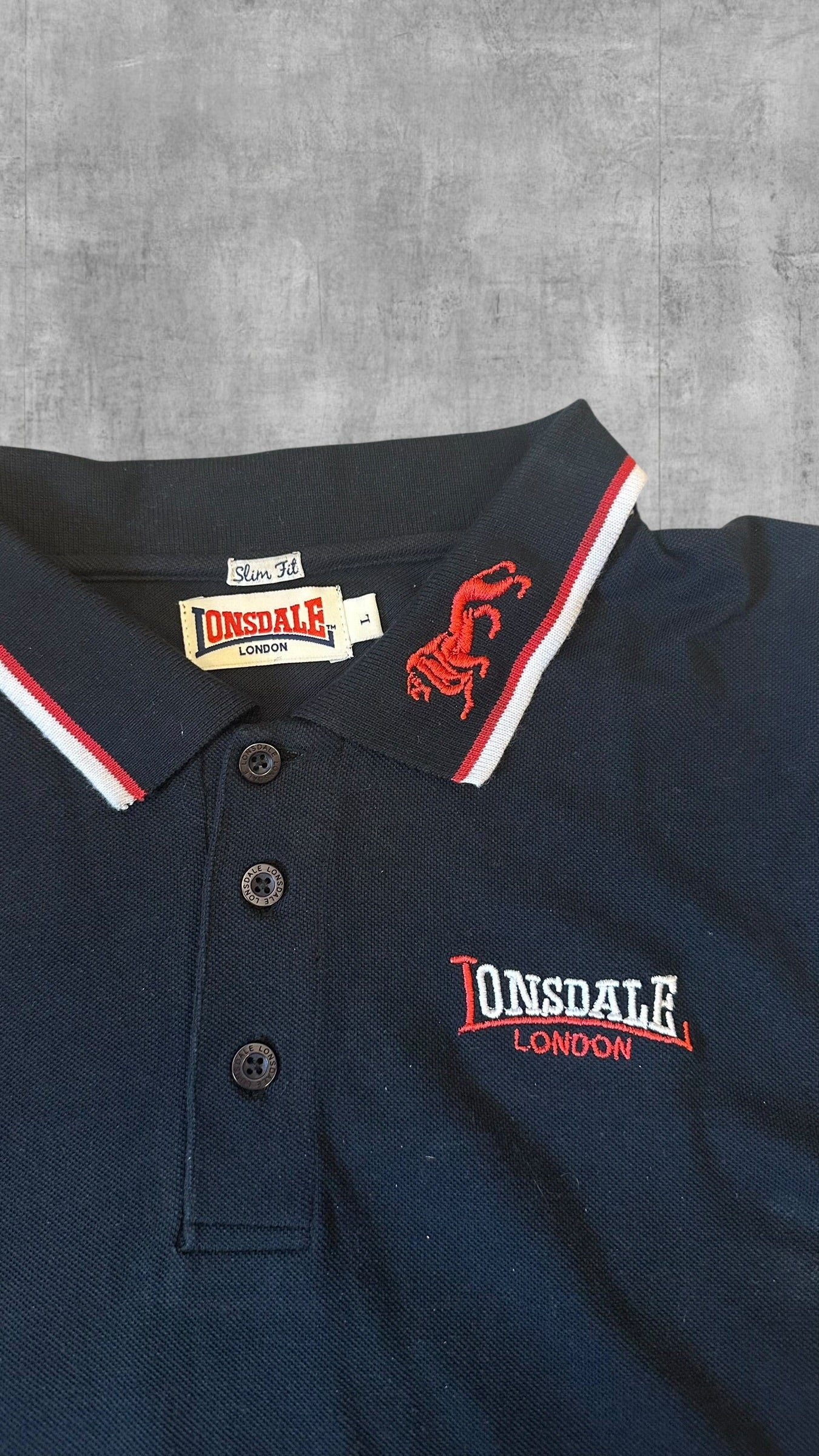 Lonsdale London Polo Shirt Schwarz Weiß Rot L Slim Fit