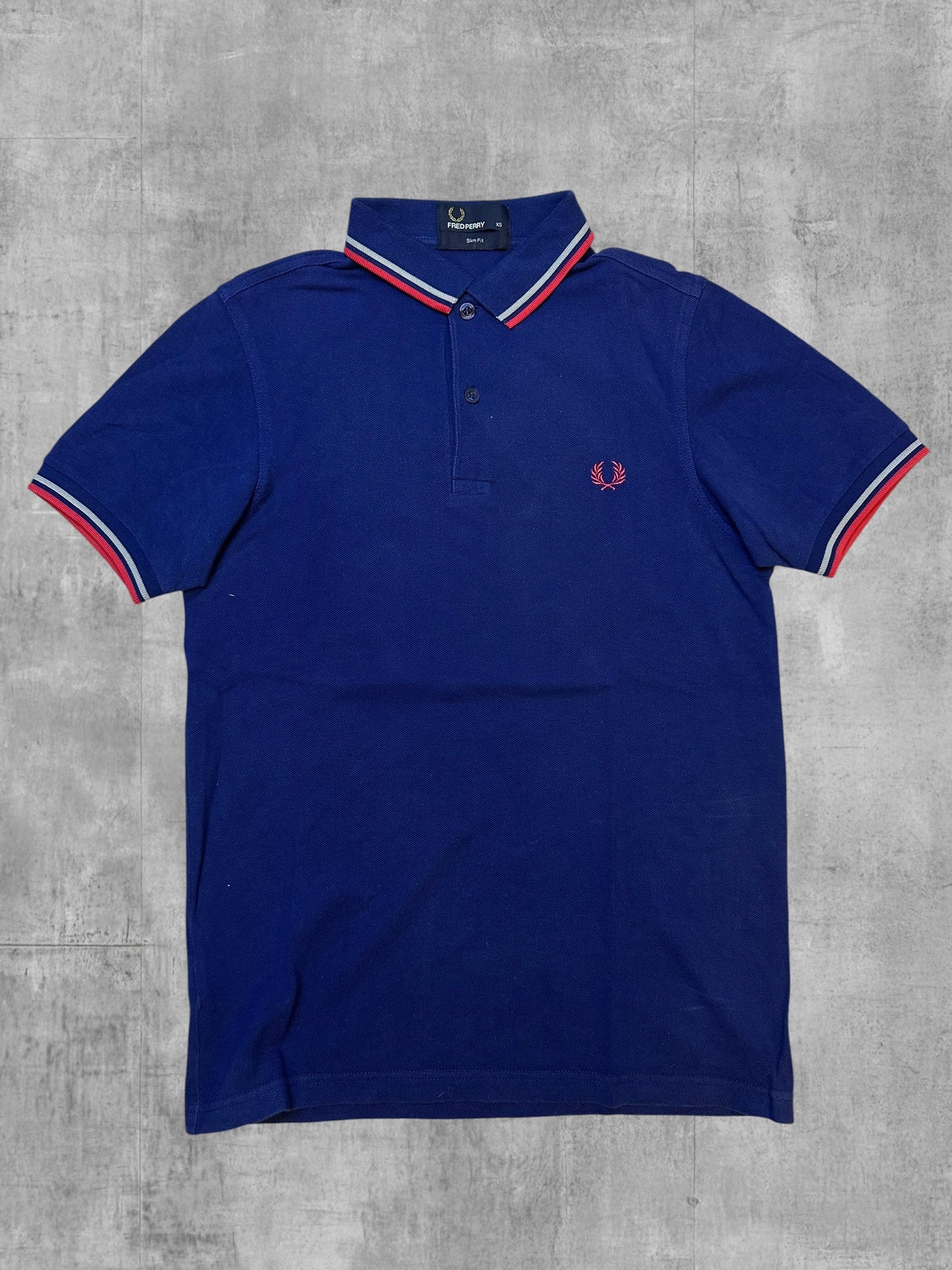Fred Perry Polo Shirt Navy Blau Rot Weiß XS Slim Fit