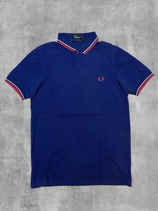 Fred Perry Polo Shirt Navy Blau Rot Weiß XS Slim Fit