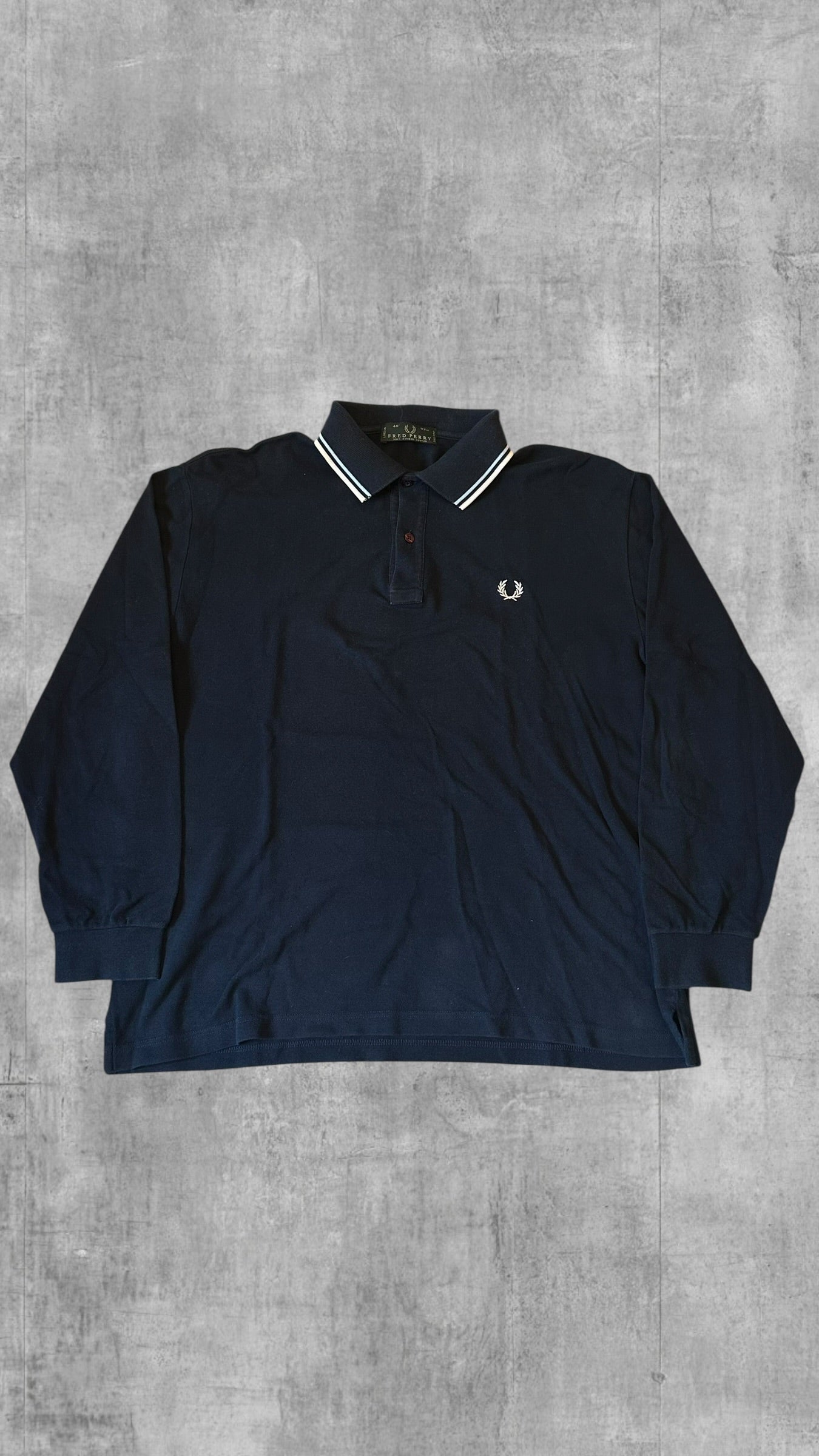 Fred Perry Langarm Polo Shirt Navy Blau Weiß L
