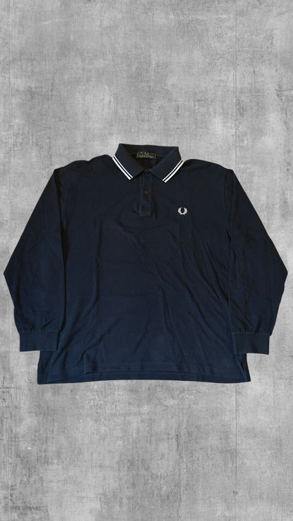 Fred Perry Langarm Polo Shirt Navy Blau Weiß L