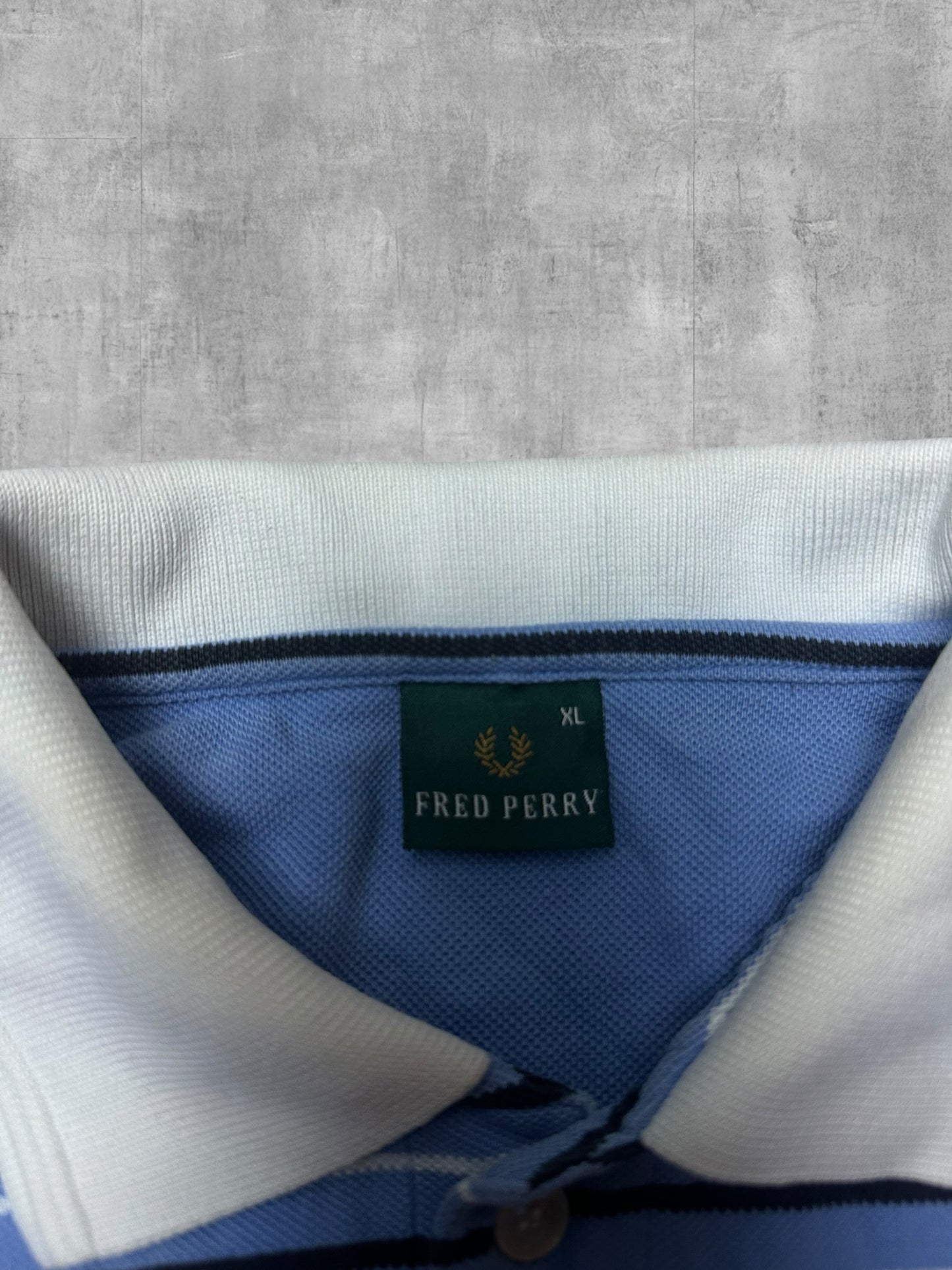 Fred Perry Vintage Polo Shirt Hellblau Weiß Schwarz XL