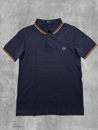 Fred Perry Polo Shirt Navy Blau Orange S Slim Fit