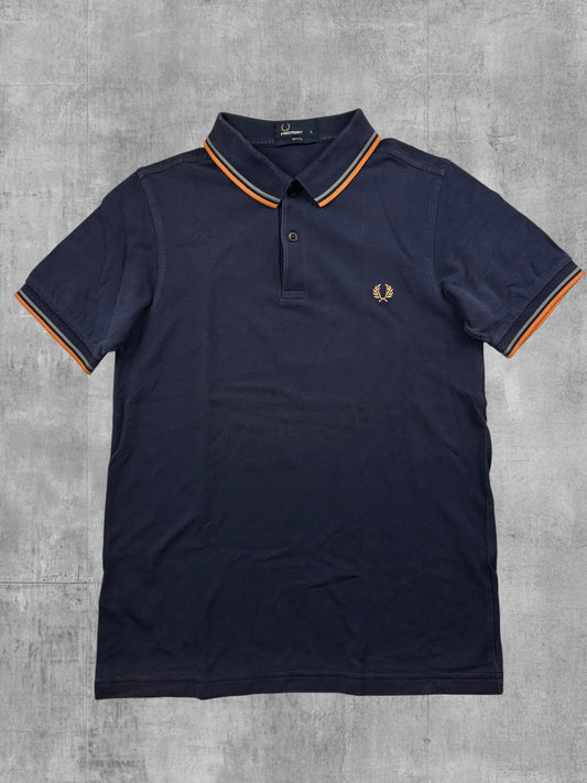 Fred Perry Polo Shirt Navy Blau Orange S Slim Fit