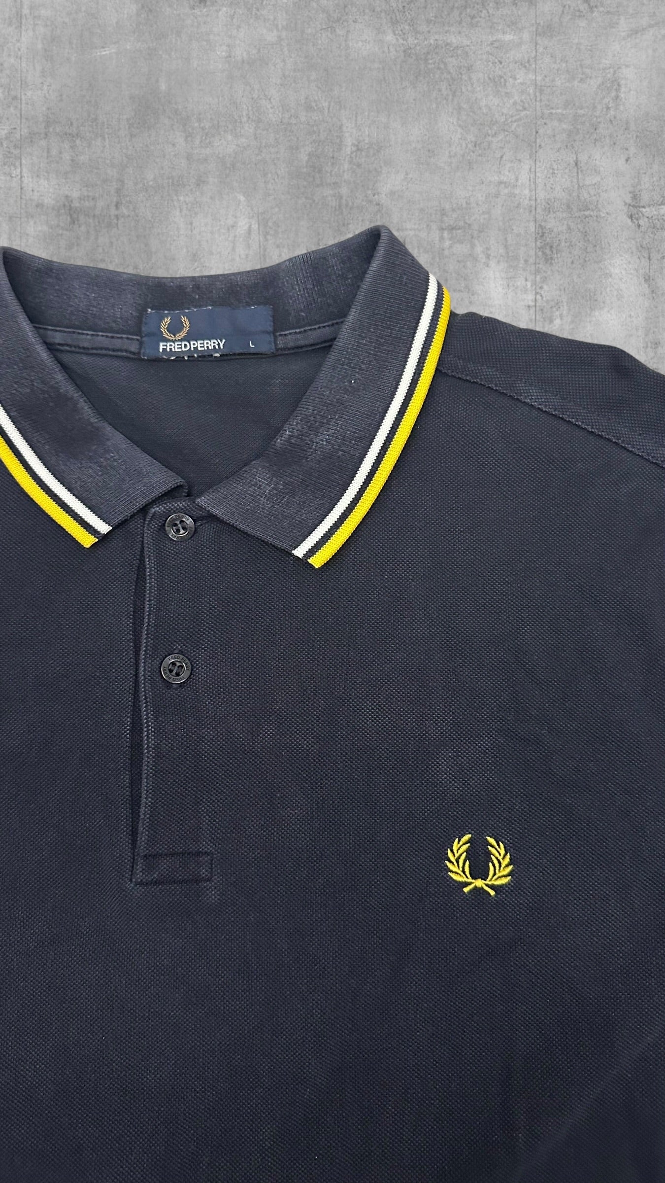 Fred Perry Polo Shirt Schwarz Gelb Weiß L