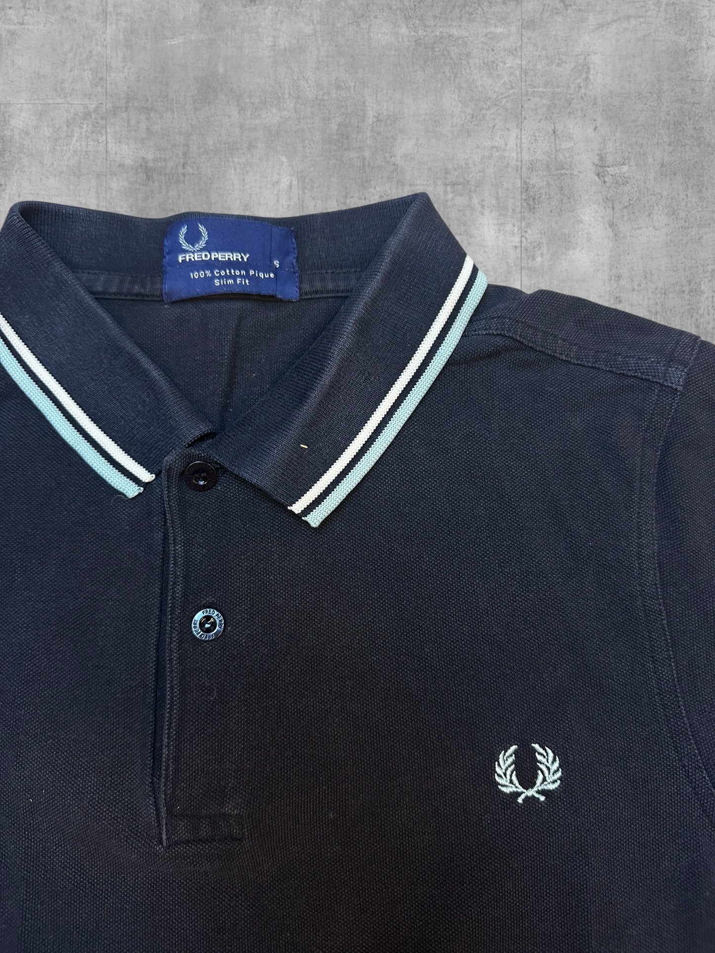 Fred Perry Polo Shirt Schwarz Weiß Türkis S Slim Fit