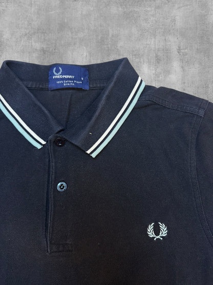 Fred Perry Polo Shirt Schwarz Weiß Türkis S Slim Fit