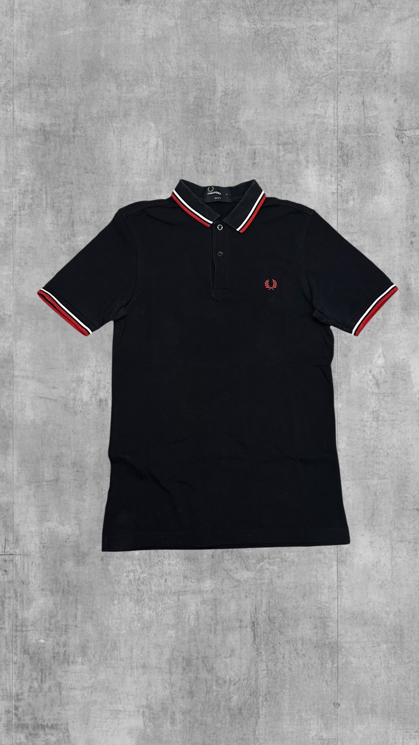 Fred Perry Polo Shirt Schwarz Rot Weiß S Slim Fit