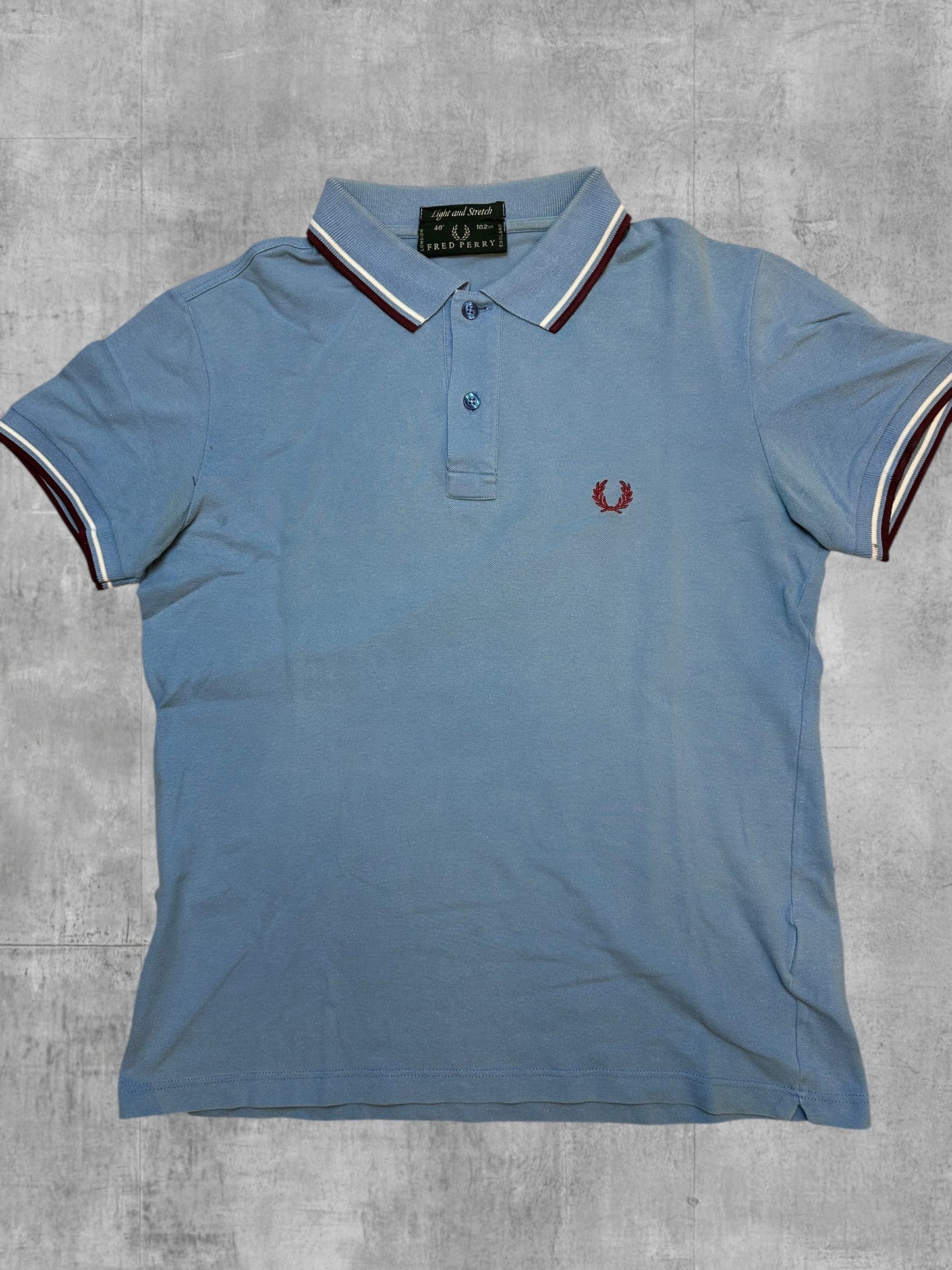 Fred Perry Polo Shirt Babyblau Weinrot Weiß S - M