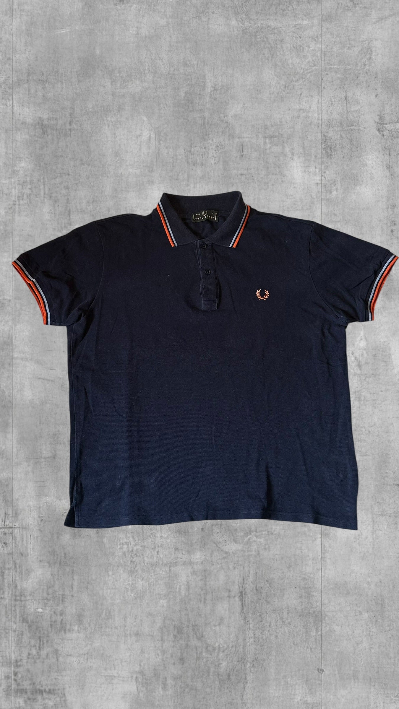 Fred Perry Polo Shirt Navy Blau Orange L