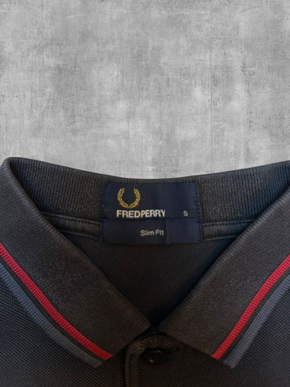 Fred Perry Polo Shirt Dunkelgrau Rot S Slim Fit