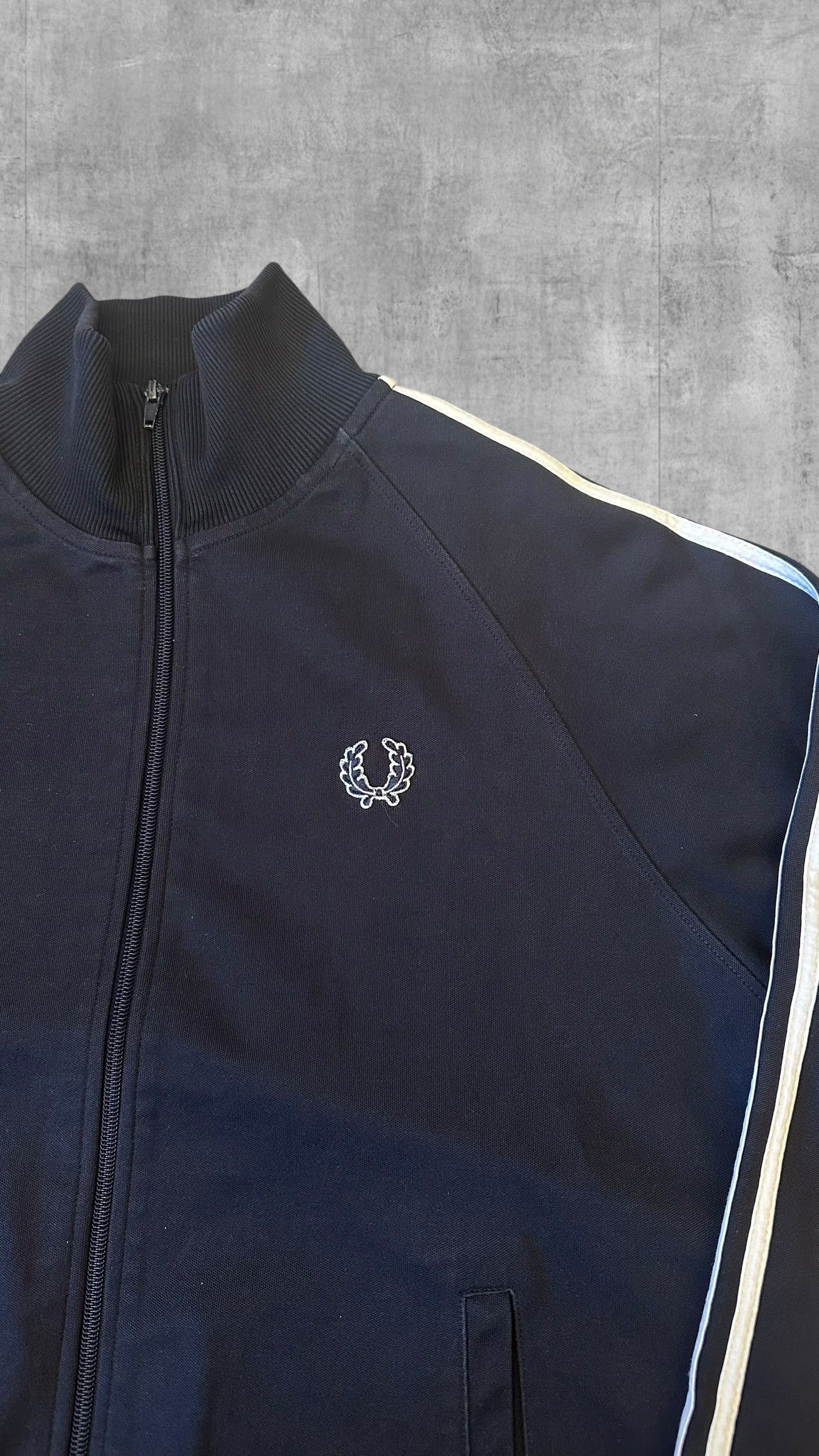 Vintage Fred Perry Trainingsjacke Taped Zip Jacke Schwarz Weiß L