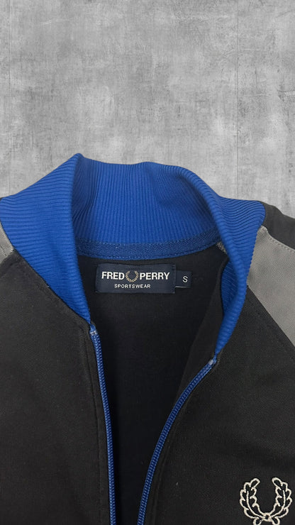 Fred Perry Vintage Trainingsjacke Taped Zip Jacke Schwarz Blau Grau S