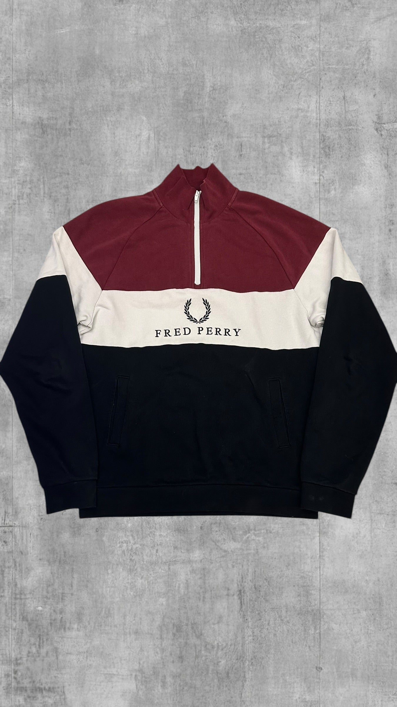 Fred Perry Half Zip Rollkragenpullover Weinrot Weiß Schwarzblau S