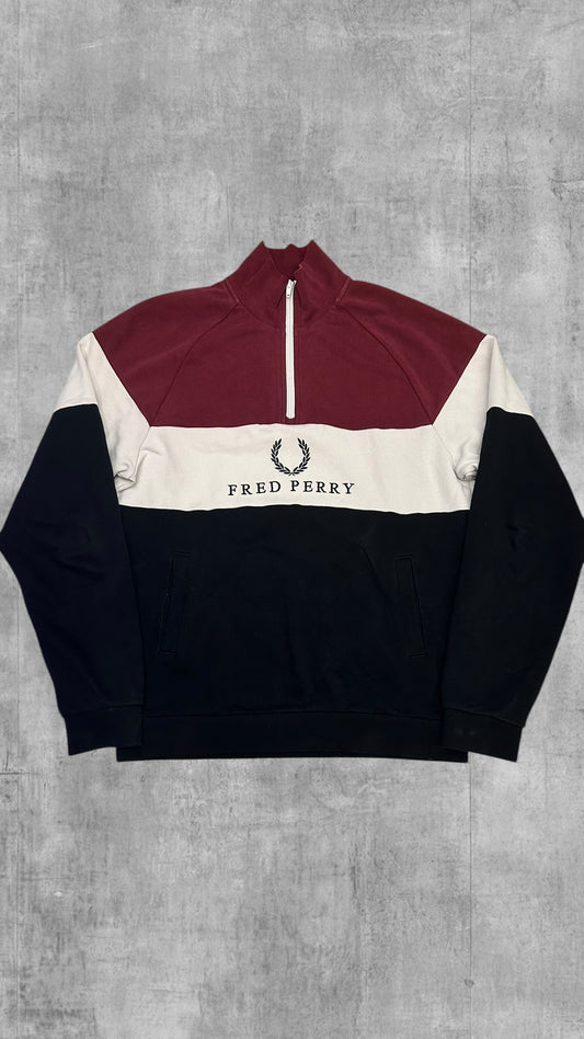 Fred Perry Half Zip Rollkragenpullover Weinrot Weiß Schwarzblau S