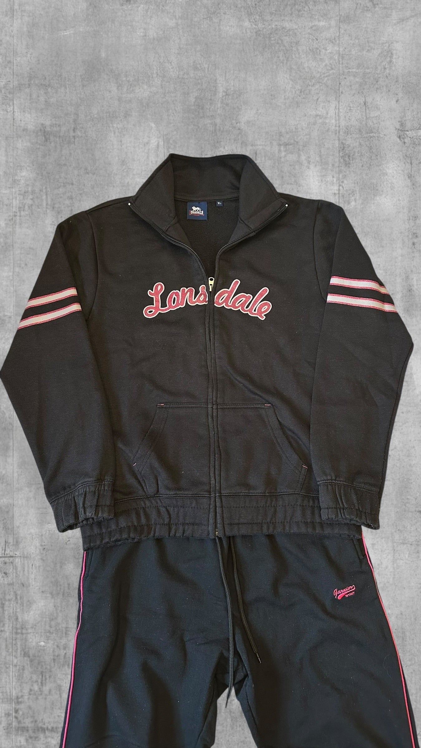Vintage Lonsdale London Trainingsjacke Trainingsanzug Schwarz Damen XL Herren S-M