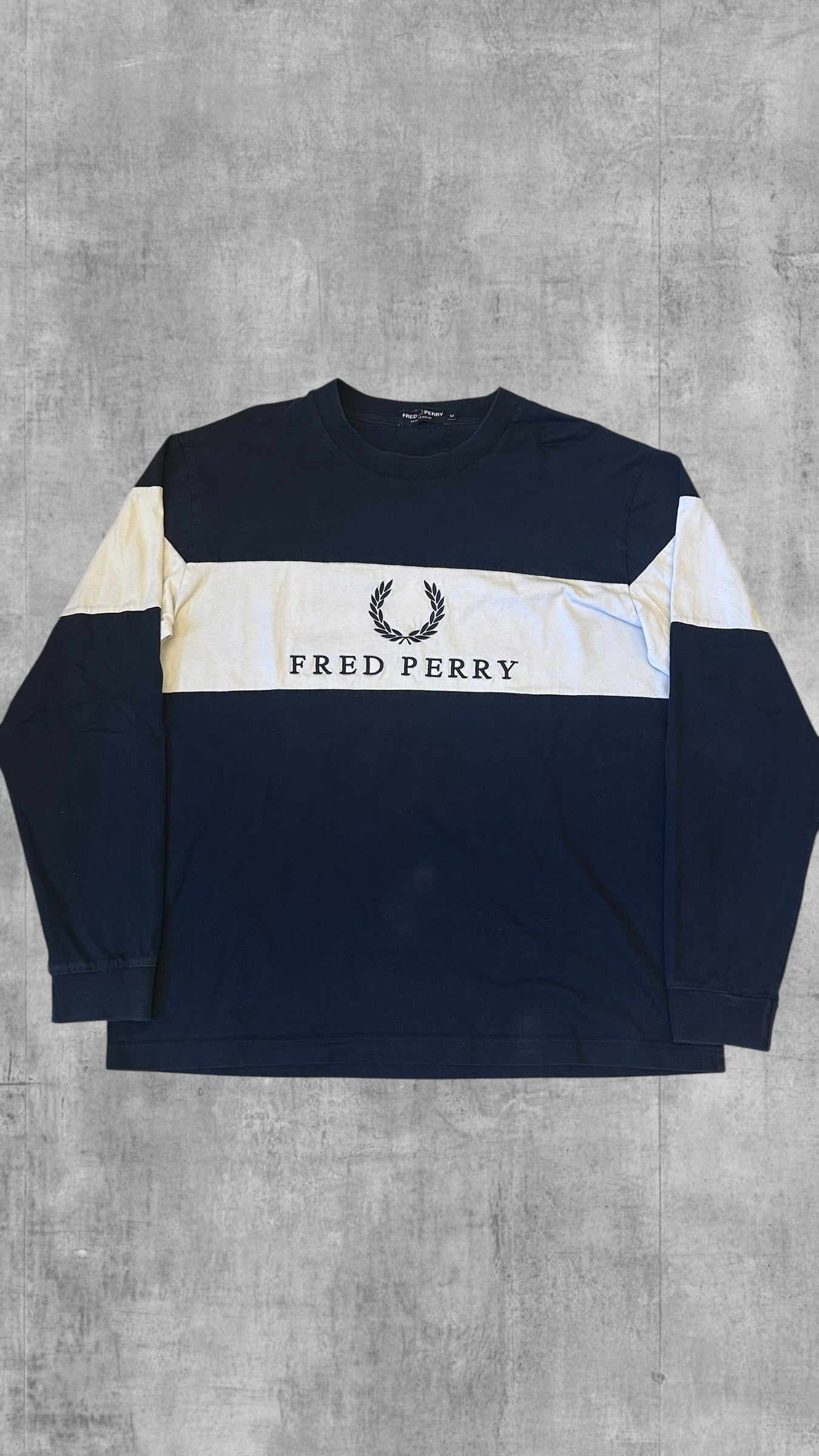Fred Perry Longsleeve T-shirt Sweatshirt Navy Blau Weiß M