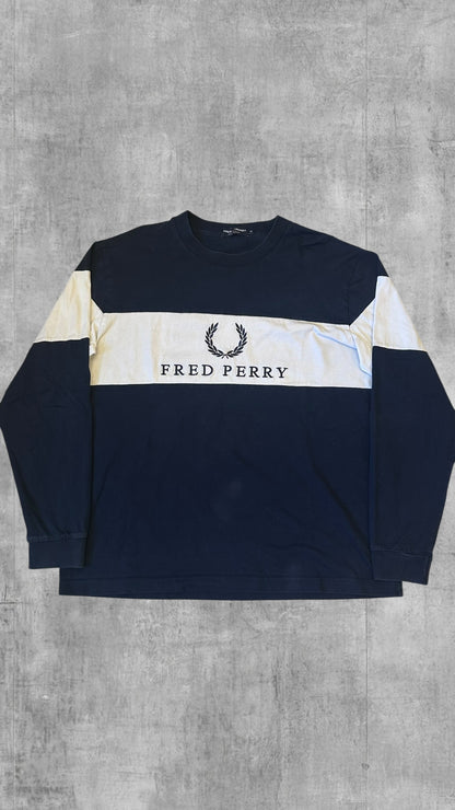 Fred Perry Longsleeve T-shirt Sweatshirt Navy Blau Weiß M