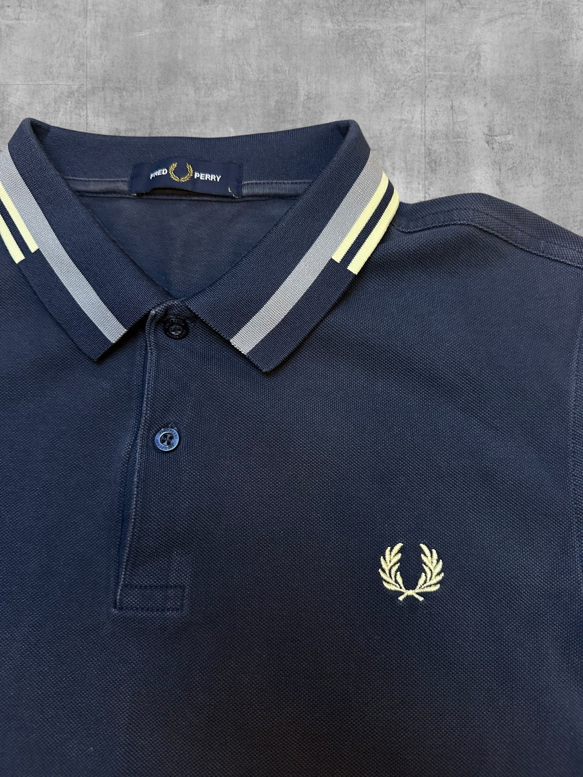 Fred Perry Polo Shirt Navy Blau Beige L