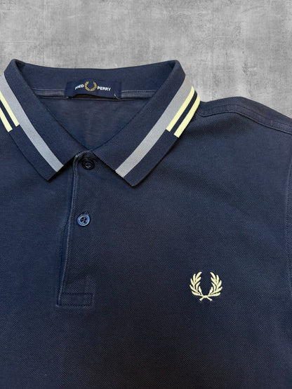 Fred Perry Polo Shirt Navy Blau Beige L
