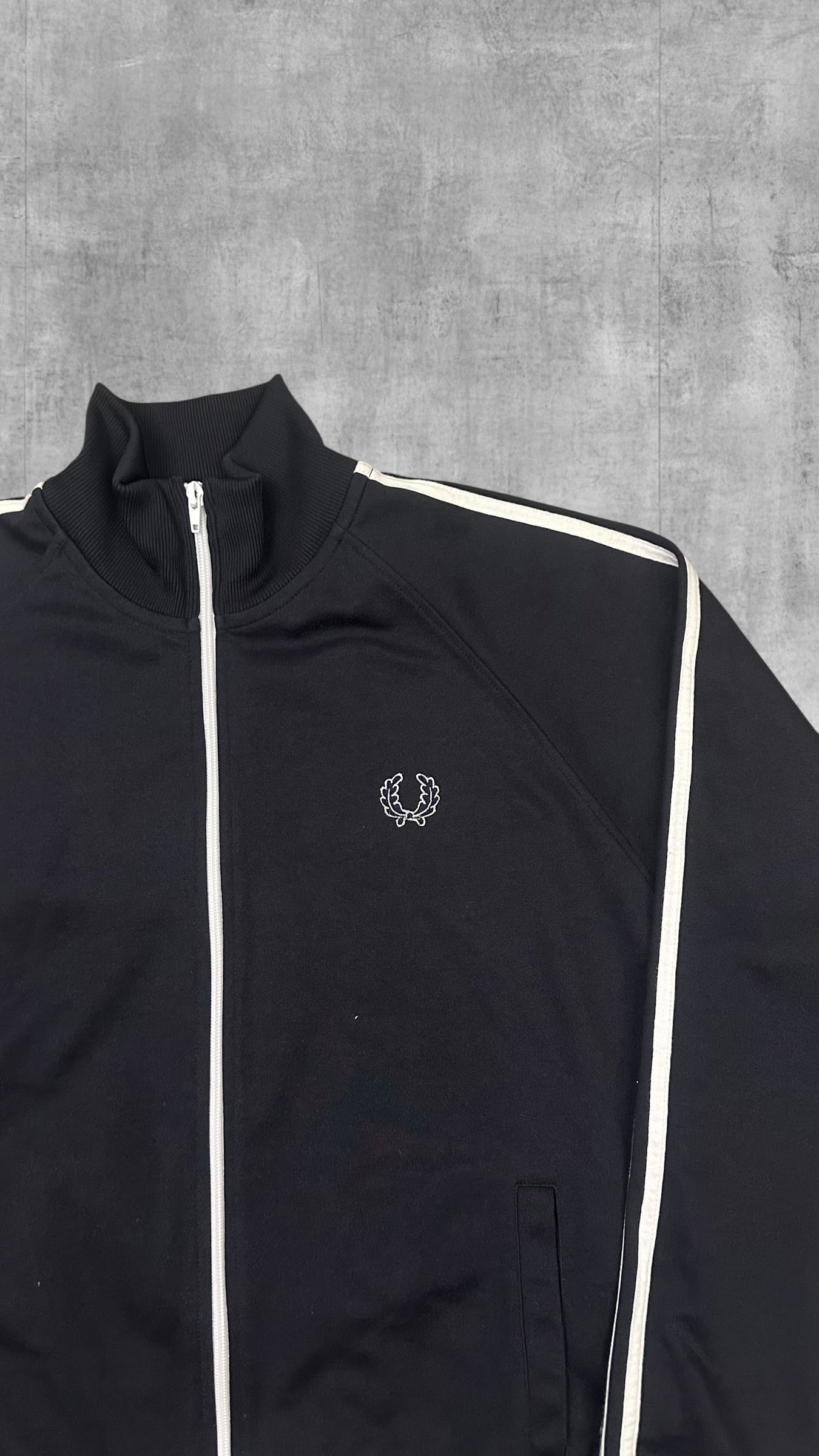Fred Perry Vintage Trainingsjacke Taped Schwarz Weiß L