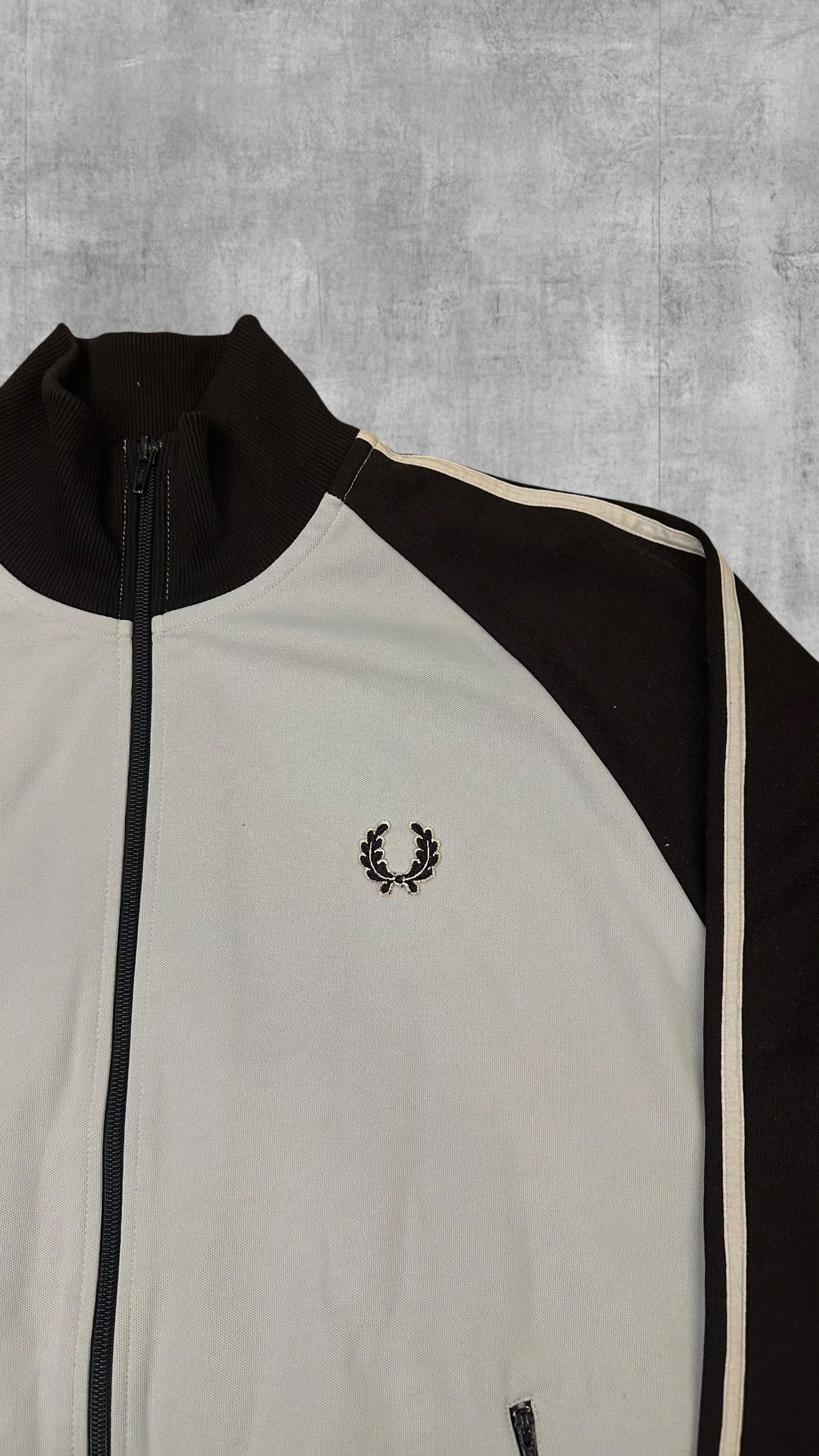 Fred Perry Vintage Trainingsjacke Taped Schwarzblau Hellblau Weiß L