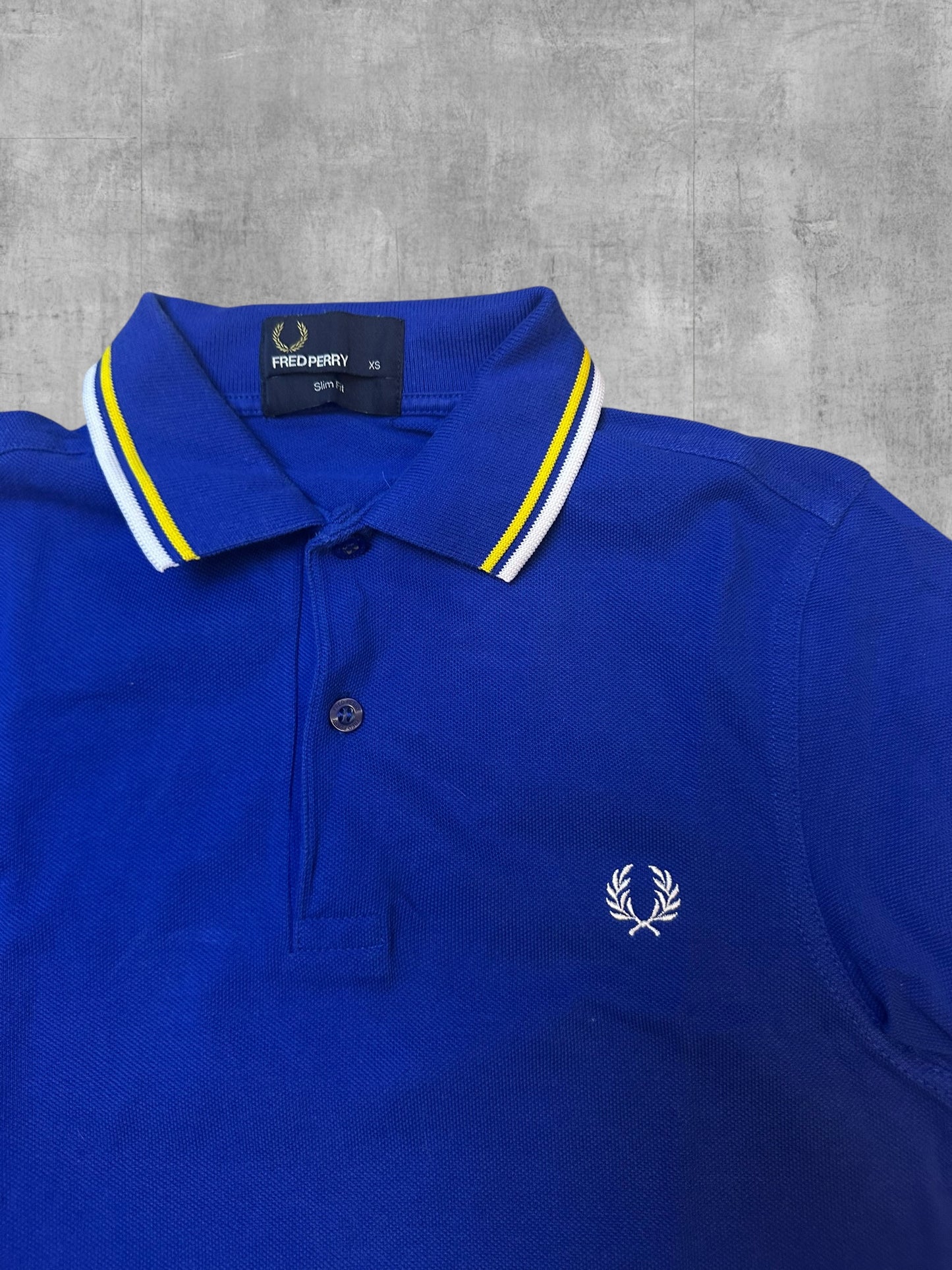Fred Perry Polo Shirt Blau Weiß Gelb XS Slim Fit
