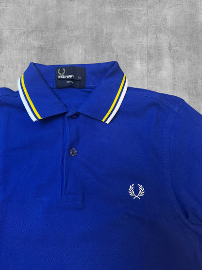 Fred Perry Polo Shirt Blau Weiß Gelb XS Slim Fit