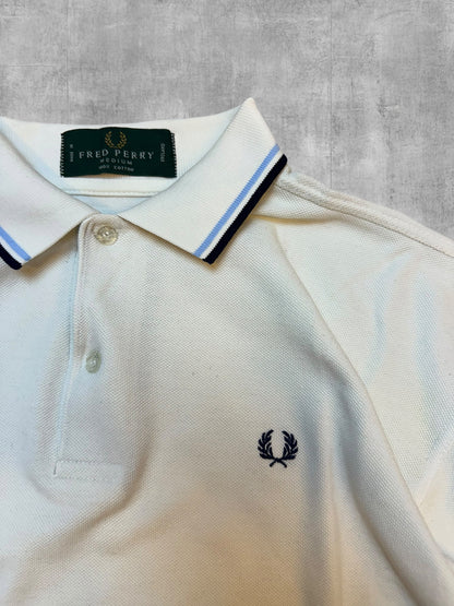 Fred Perry Vintage Polo Shirt Weiß Navy Blau M