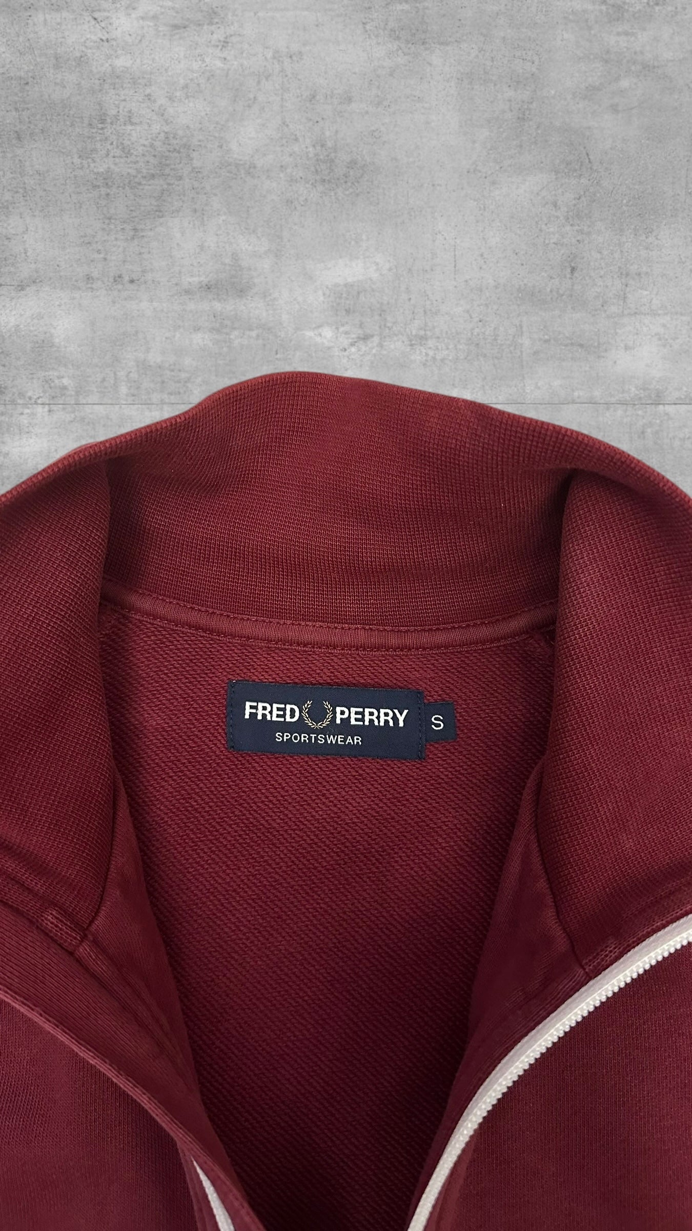Fred Perry Half Zip Rollkragenpullover Weinrot Weiß Schwarzblau S