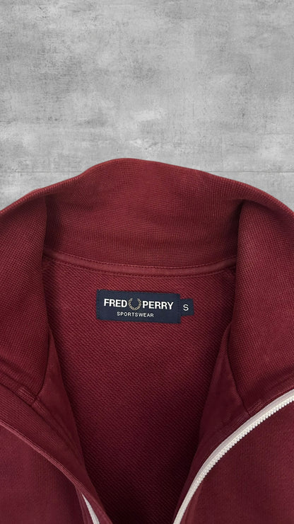 Fred Perry Half Zip Rollkragenpullover Weinrot Weiß Schwarzblau S