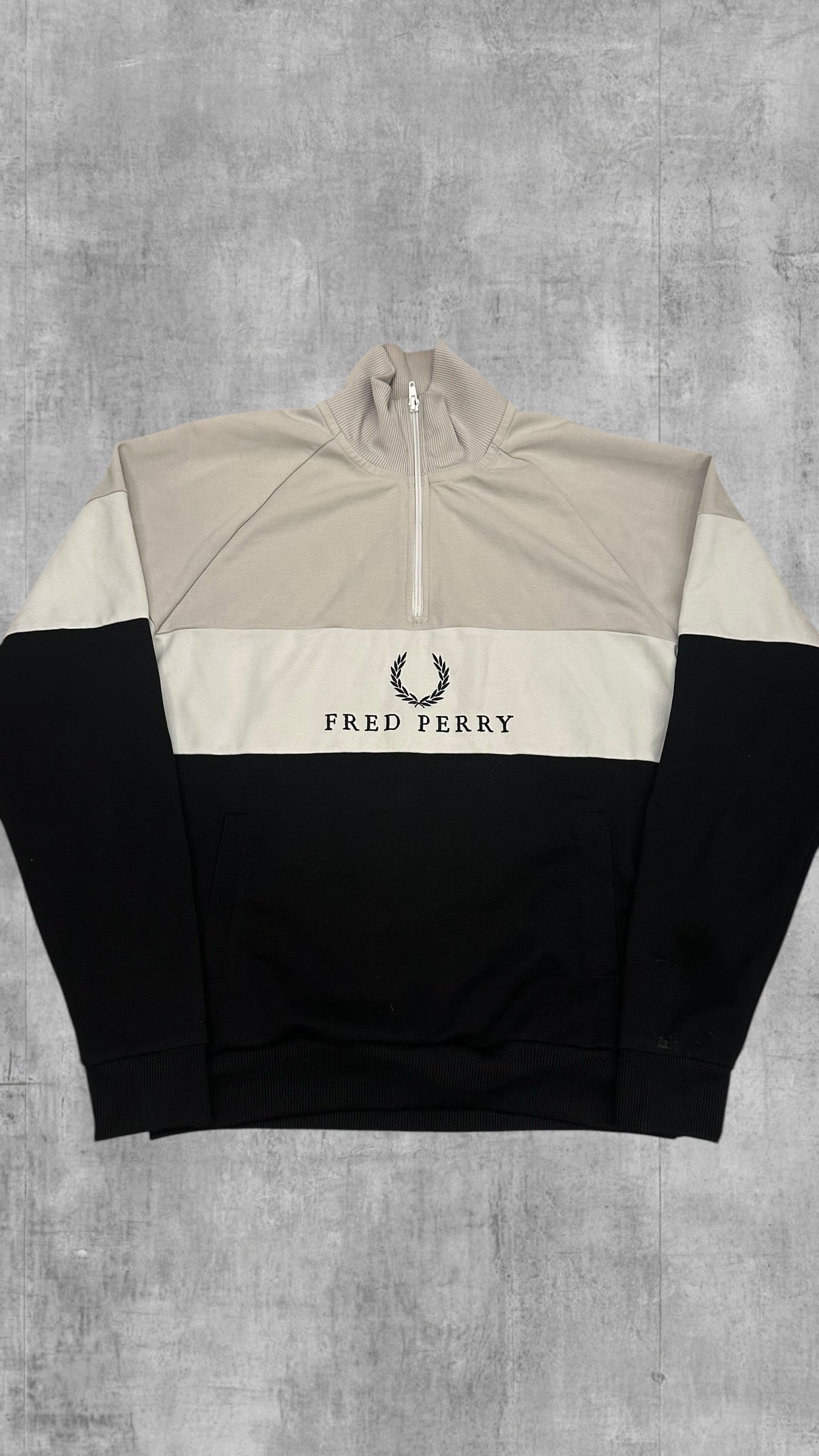 Fred Perry Half Zip Hoodie Grau Schwarz L