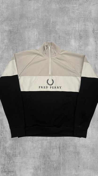 Fred Perry Half Zip Hoodie Grau Schwarz L