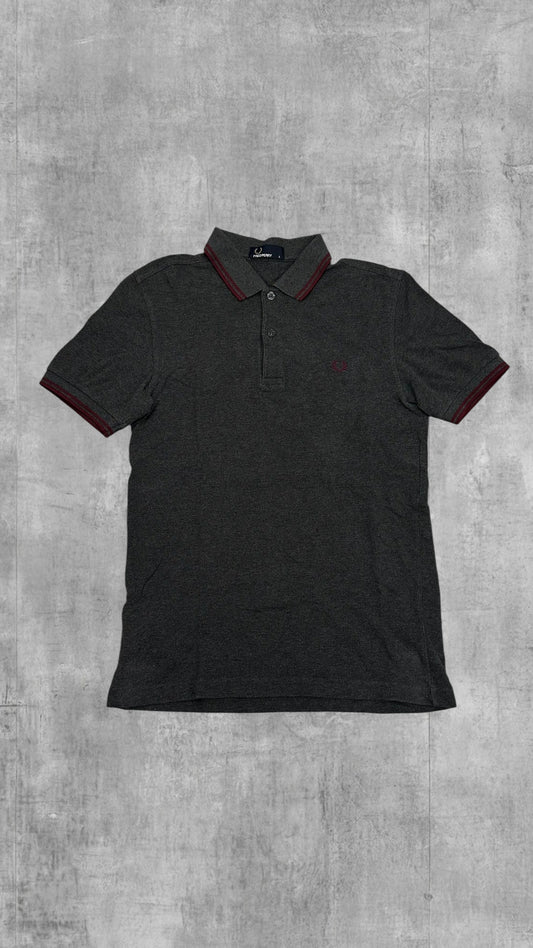 Fred Perry Polo Shirt Grau Weinrot S