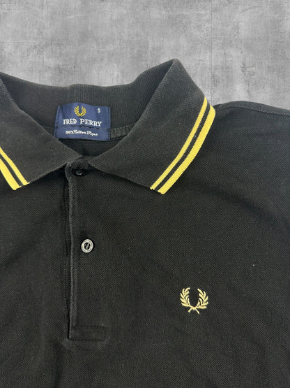 Fred Perry Langarm Polo Shirt Schwarz Gelb S